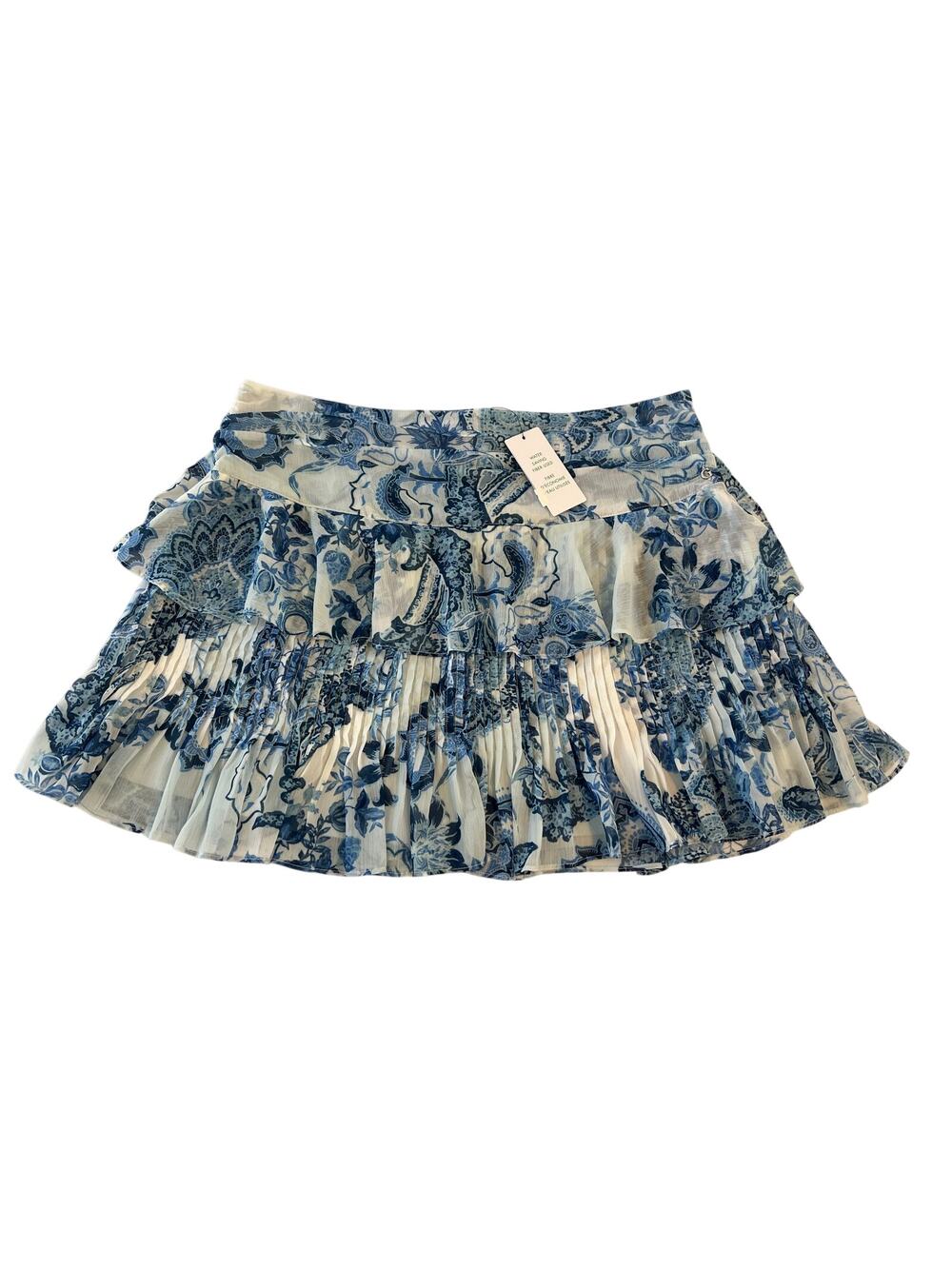 NWT Guess Floral Paisley Tiered Pleated Mini Skirt Womens XL Boho Fairy Cottage